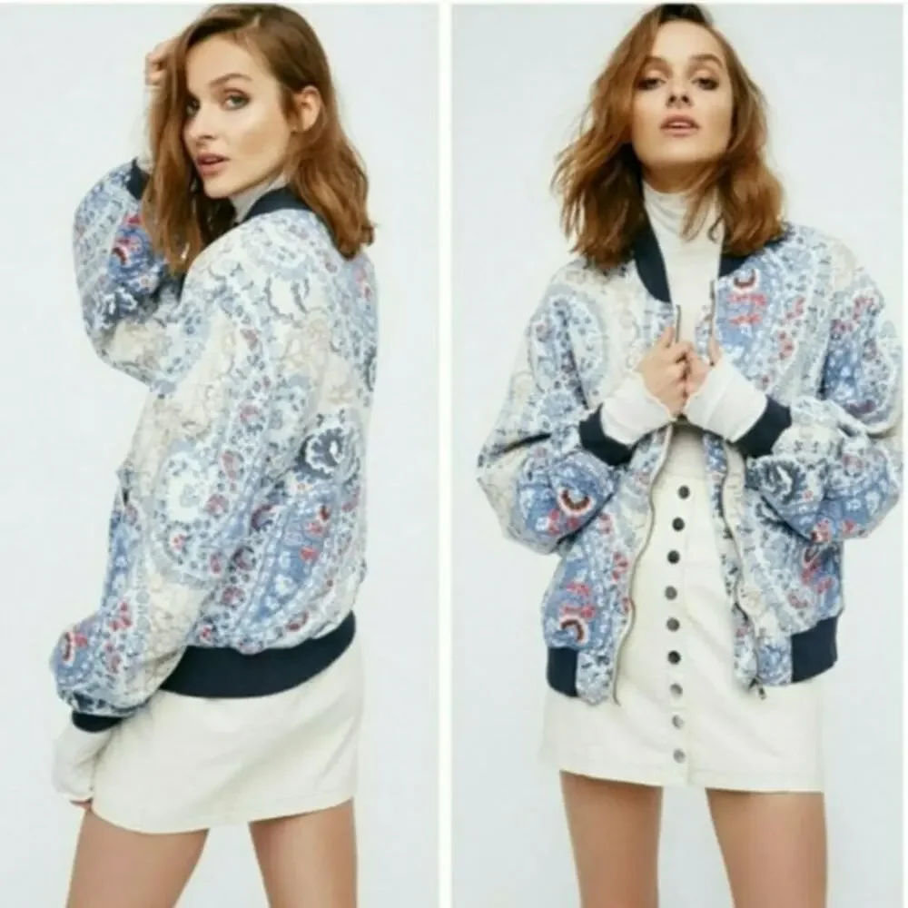Free People Quilted Paisley Medium Bomber Jacket